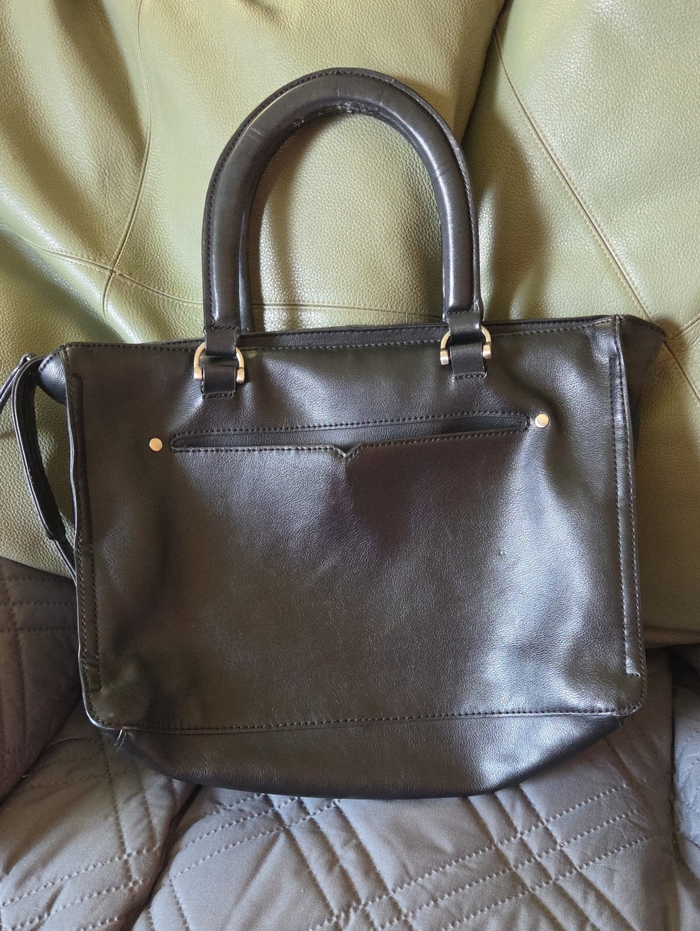 Universal Thread Black Faux Leather Tote with Gold Accents